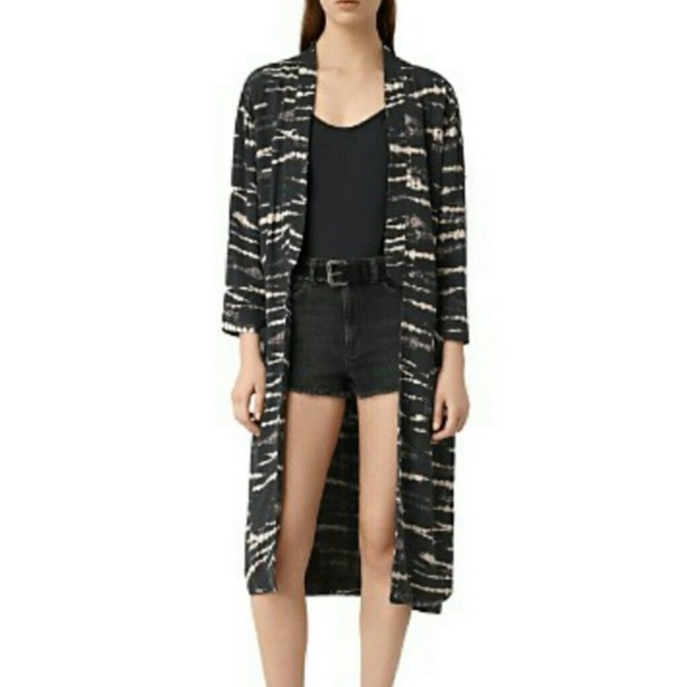 All Saints Odelia Tye Die Print Black Wrap Kimono Jacket Size US 00